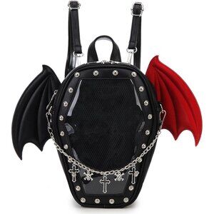 Gothic Coffin Shape Purse Handbag Women Halloween Shoulder Bag Black Red Wings